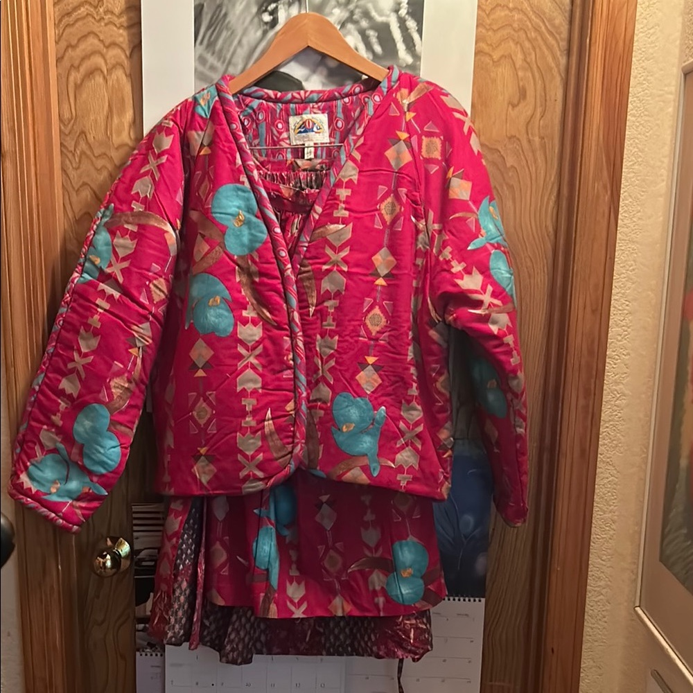 Colorful Quilted “Puffy ” Floral Jacket with wrap around layered skirt